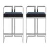 Azaltro Black Velvet Bar Stools With Silver Metalframe In Pair