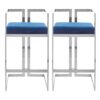 Azaltro Blue Velvet Bar Stools With Silver Metalframe In Pair