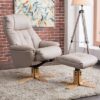 Dox Plush Swivel Recliner Chair And Footstool In Pebble