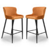 Malmo Orange Velvet Fabric Bar Stool With Metal Base In Pair