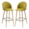 Nesat Mustard Fabric Bar Stools With Wooden Legs In Pair