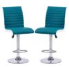 Ritz Teal And White Faux Leather Bar Stools In Pair