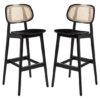 Romney Satin Black Wooden Bar Stools In Pair