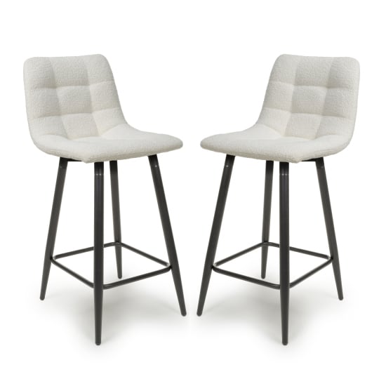 Lemgo Smoke Grey Boucle Fabric Bar Stools In Pair