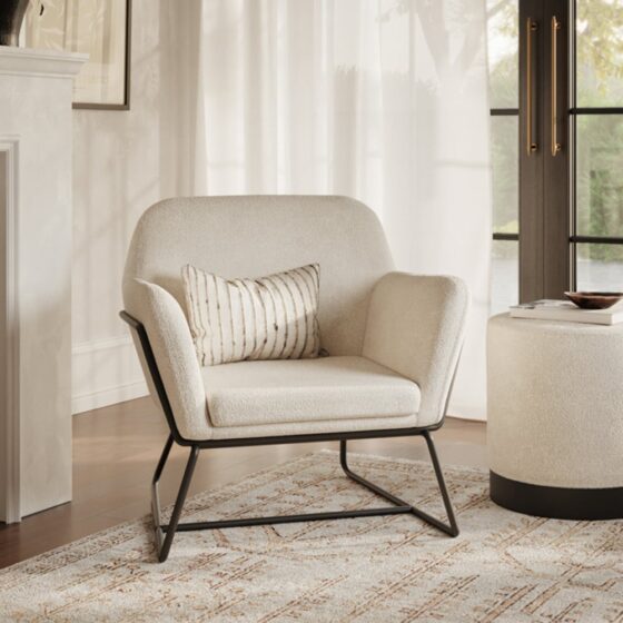 Charles Fabric Armchair With Black Frame In Ivory