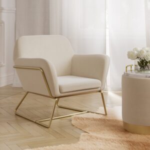Charles Velvet Armchair With Gold Frame In Cream
