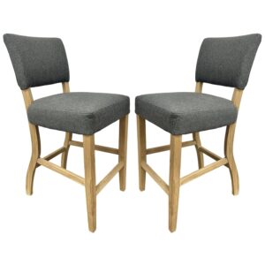 Celina Grey Fabric Bar Stools With Wooden Frame In Pair