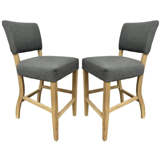 Celina Grey Fabric Bar Stools With Wooden Frame In Pair