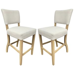 Celina Natural Fabric Bar Stools With Wooden Frame In Pair