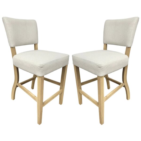 Celina Natural Fabric Bar Stools With Wooden Frame In Pair