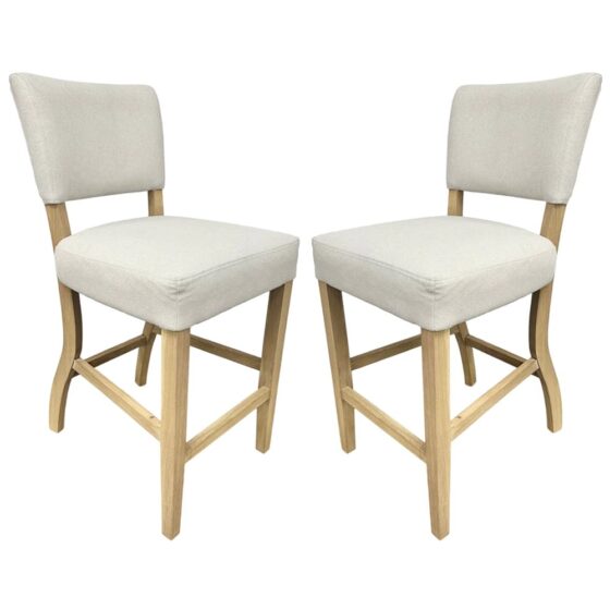 Celina Natural Fabric Bar Stools With Wooden Frame In Pair