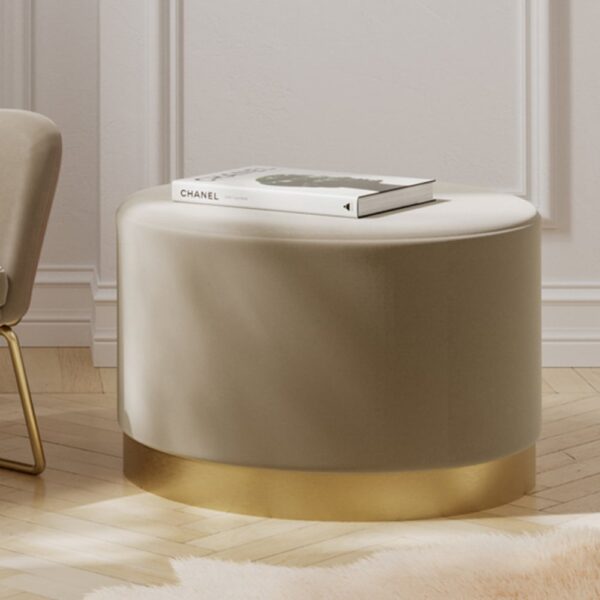 Lara Velvet Pouffe Large With Gold Base In Beige