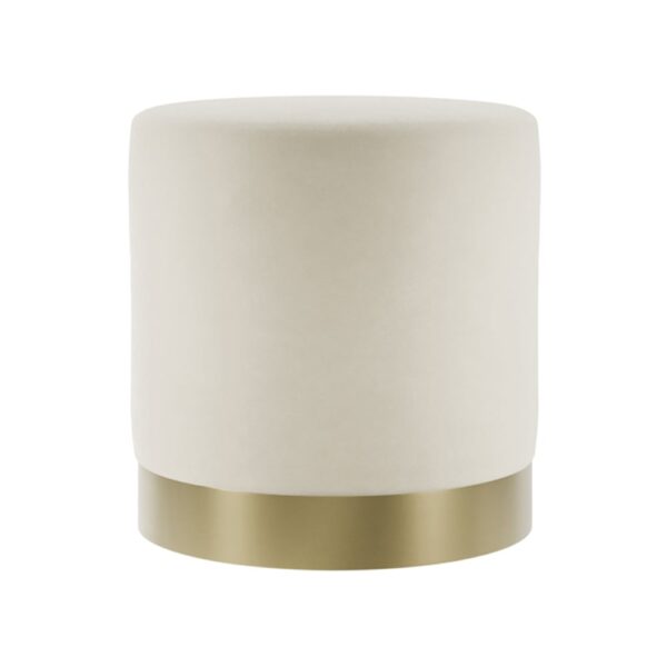 Lara Velvet Pouffe Small With Gold Base In Cream