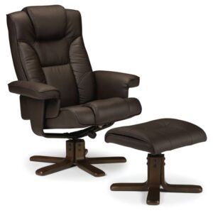 Maeryn Faux Leather Recliner Chair And Foot Stool In Brown