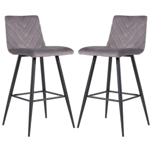 Casey Dark Grey Velvet Bar Stools With Metal Legs In Pair