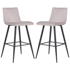 Casey Taupe Velvet Bar Stools With Metal Legs In Pair