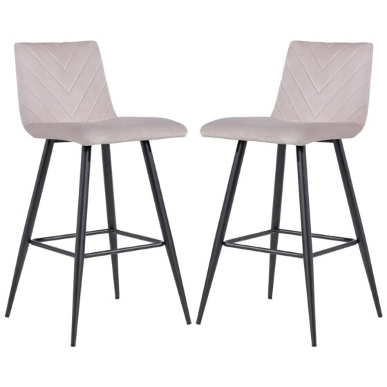 Casey Taupe Velvet Bar Stools With Metal Legs In Pair