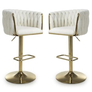 Bangor Cream Fabric Bar Stools With Gold Base In Pair