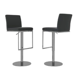 Eccles Black Leather Bar Stools With Chrome Base In Pair