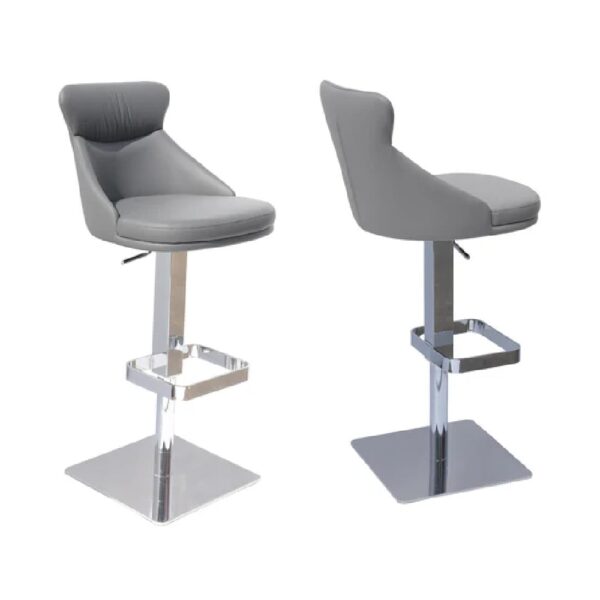 Saida Grey Leather Bar Stools With Chrome Base In Pair