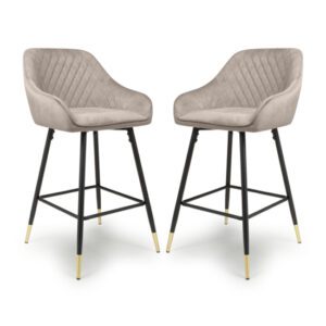 Sedona Mink Velvet Bar Stools With Metal Legs In Pair