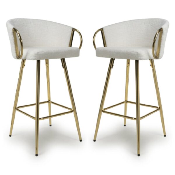 Visalia Cream Fabric Bar Stools With Gold Legs In Pair