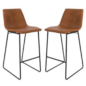 Berlin Caramel Maple PU Leather Bar Stools With Black Leg In Pair