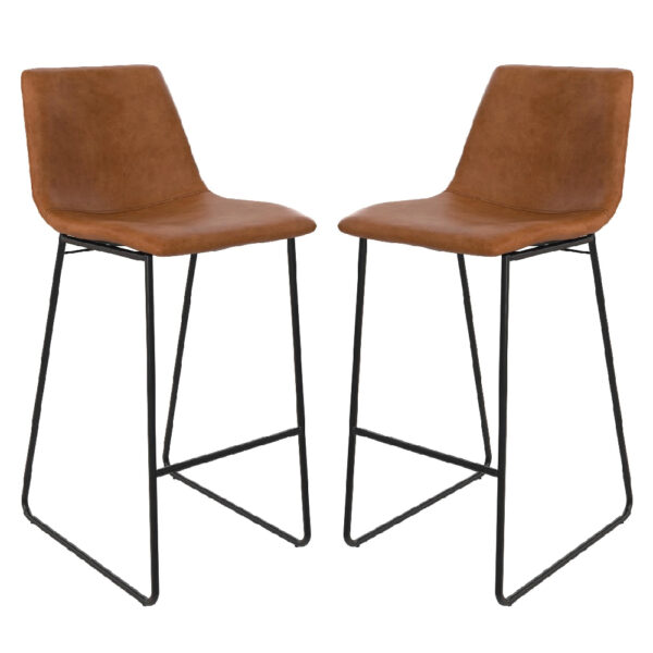 Berlin Caramel Maple PU Leather Bar Stools With Black Leg In Pair