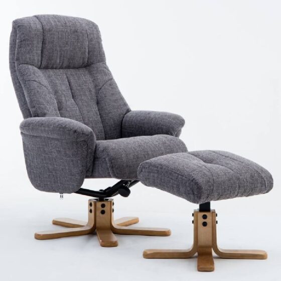 Danville Fabric Recliner Chair With Footstool In Greystone