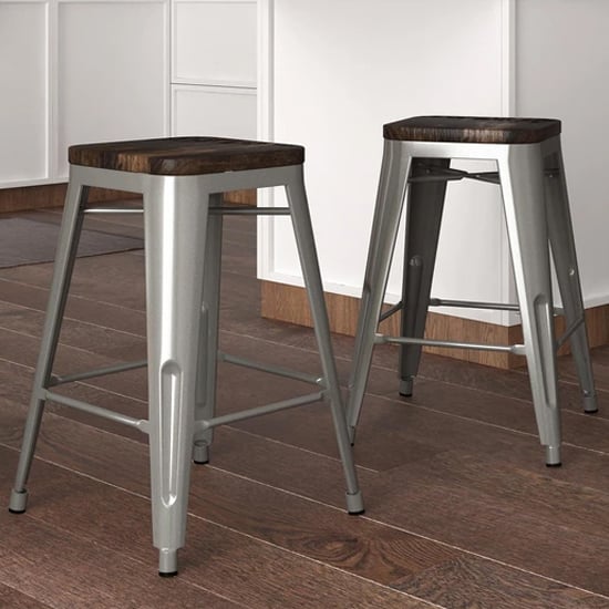 Findlay Wooden Bar Stools With Metal Frame In Pair