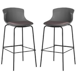 Hinton Grey Plastic Bar Stools With Fabric Seat In Pair