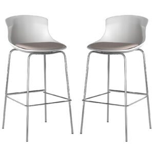 Hinton White Plastic Bar Stools With Fabric Seat In Pair