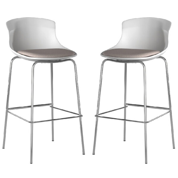 Hinton White Plastic Bar Stools With Fabric Seat In Pair