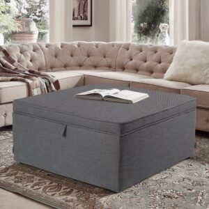 Linen Upholstered Storage Ottoman Footstool