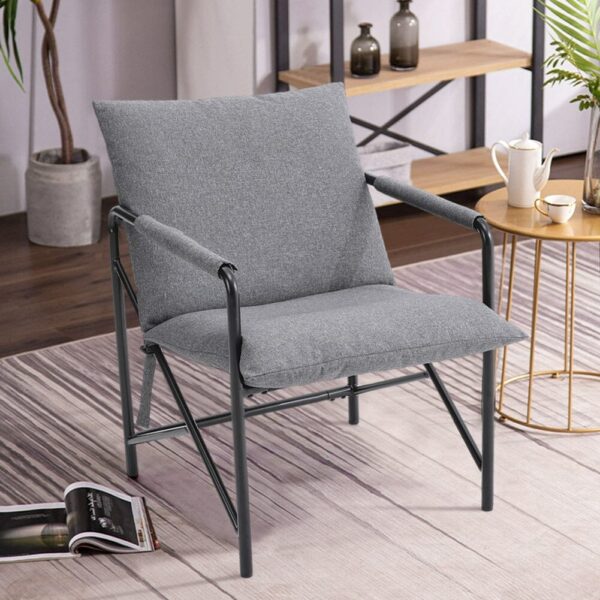 Modern Minimalist Linen Armchair with Metal Frame