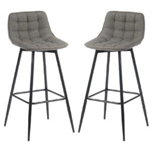 Quebec Grey Fabric Bar Stools With Black Legs In Pair